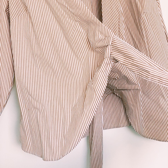 J. Crew Wrap Blouse White & Tan Stripes Waist Tie - Picture 12 of 16
